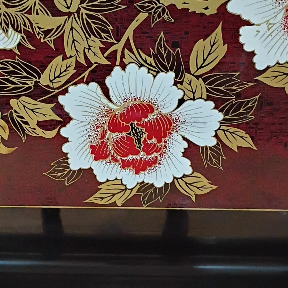 Floral Black and Red Decorative Tray